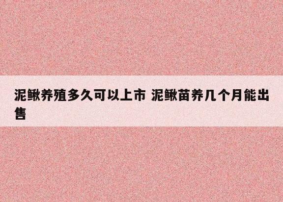 泥鳅养殖多久可以上市 泥鳅苗养几个月能出售